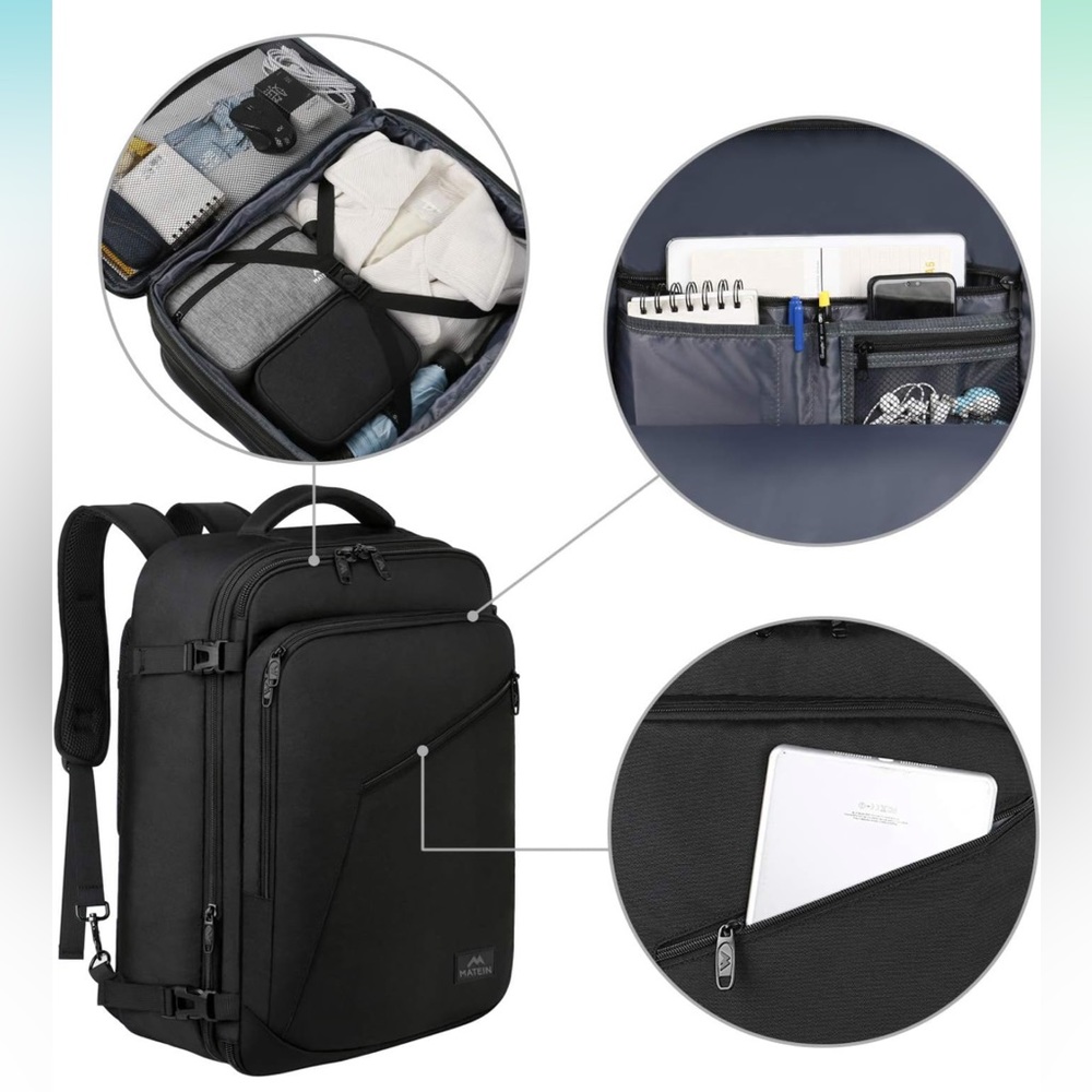 Travel Backpack 27L Lightweight Carry on Expandable Business Waterproof Hiking - Picture 5 of 6